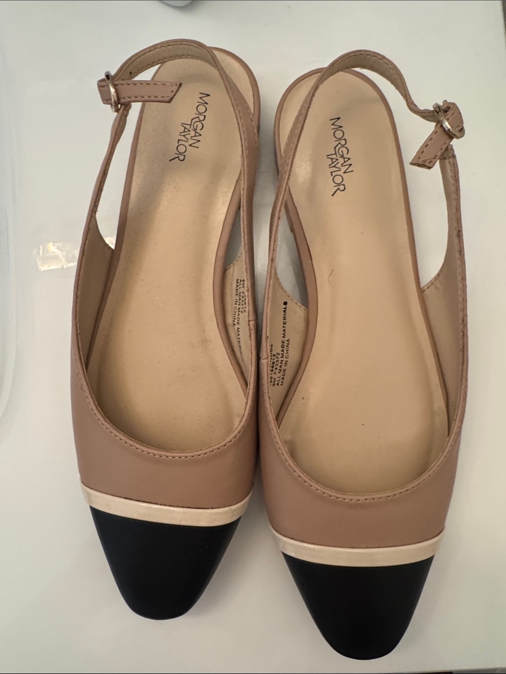 Morgan Taylor Nude and Black Two-Tone Slingback Flats